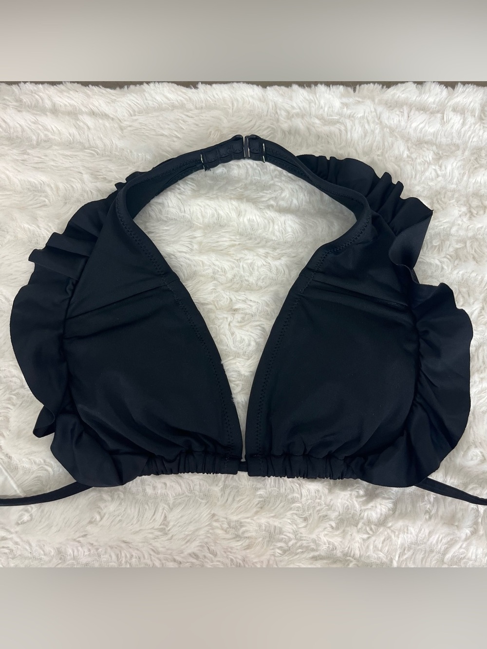 Aerie Black Ruffle Halter Swim Bikini Top XS Padded Beach Coastal Preppy Summer